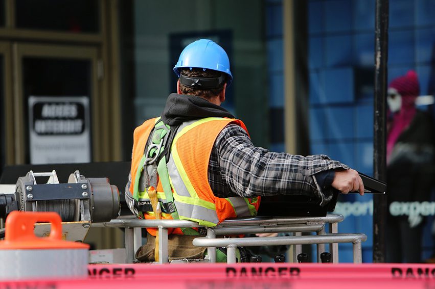 construction site with man in safety gear
